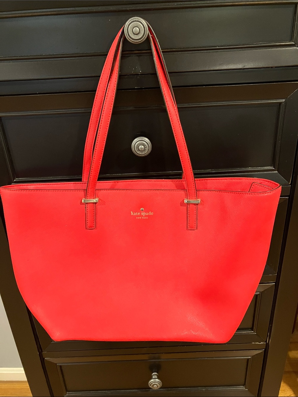 kate spade bright red leather tote